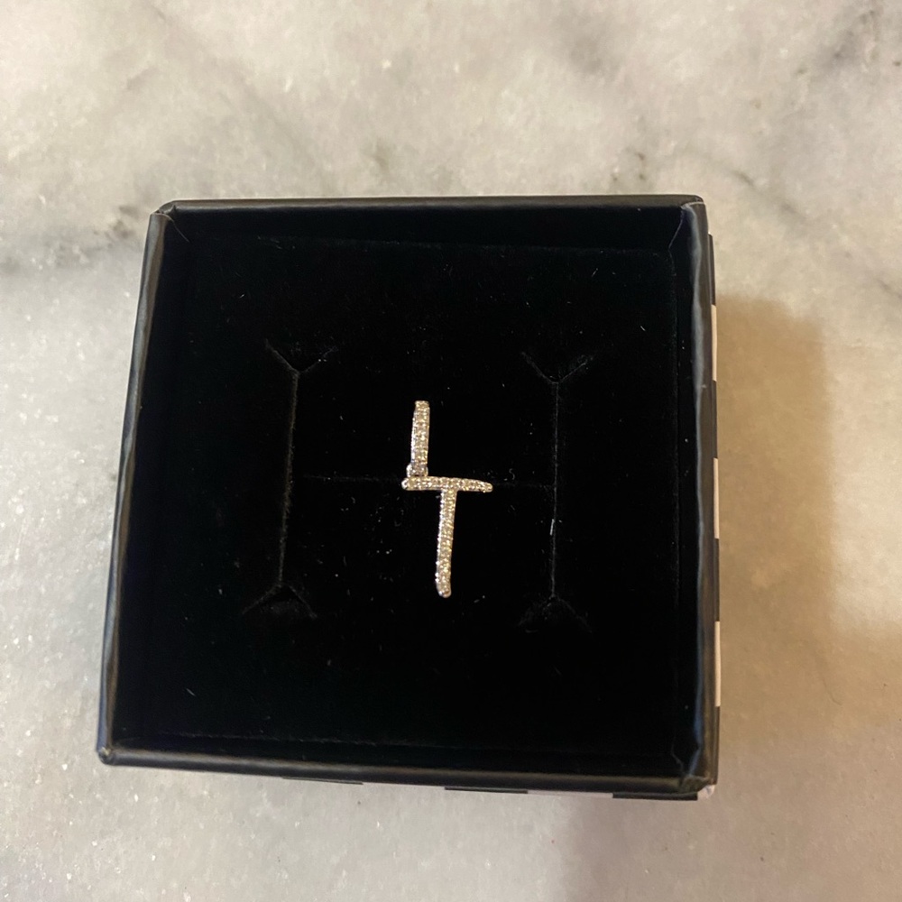 RARE Ring Concierge Diamond Script Initial “T” Pendant in 14k white gold